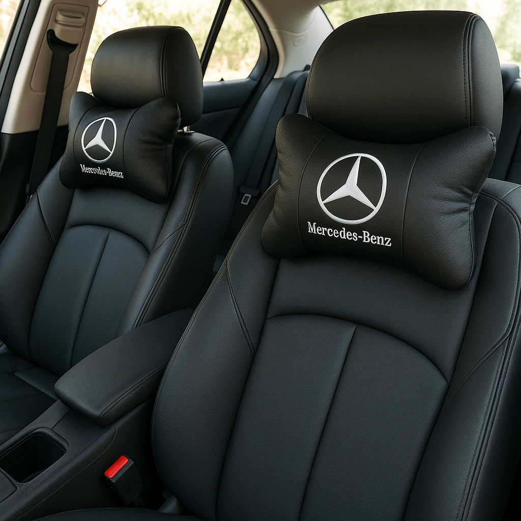 Mercedes - Benz Neck Rest Pillow – 2 Pack Car Headrest Cushions (Black Leather) – brake caliper covers by AutoMontra
